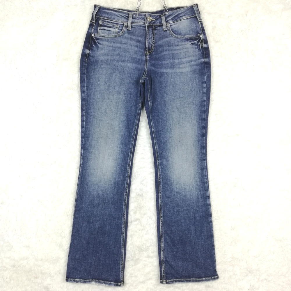 Silver Jeans Womens Suki Slim Boot Cut Blue Denim Medium Wash Whiskering‎ 32